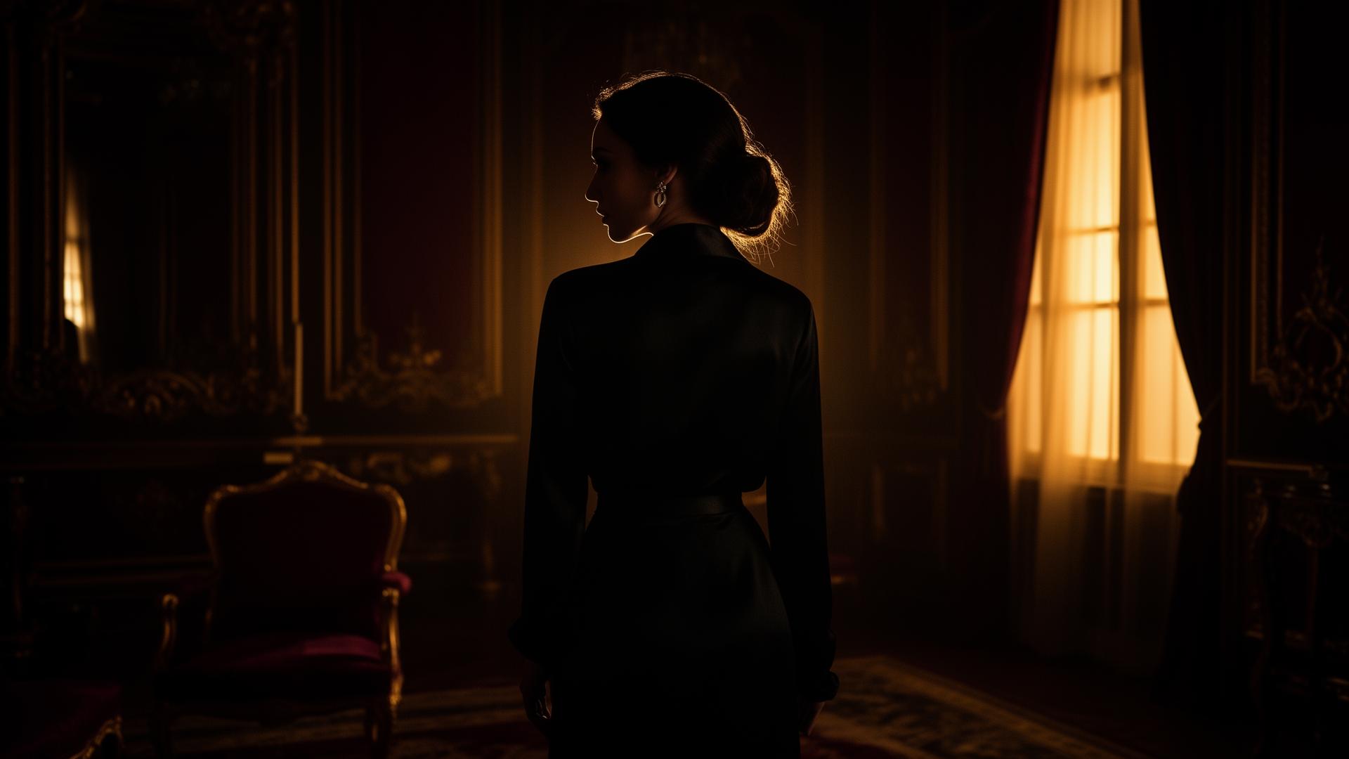 Silhueta feminina em ambiente luxuoso